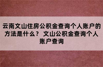 云南文山住房公积金查询个人账户的方法是什么？ 文山公积金查询个人账户查询